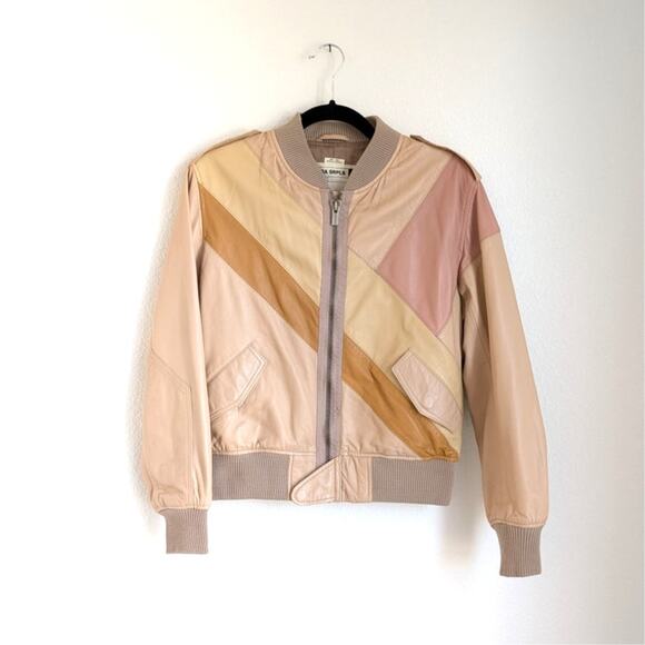 Zara Beige Genuine Leather Bomber Full Zip Short Jacket, size S - Picture 1 of 16